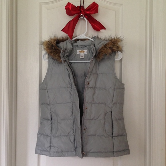 TALBOTS Down quilted vest coat removable hood petite small gray size 4 - Picture 1 of 7
